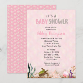 Ocean Sea Turtle Rosa Girls Starfish Baby Shower Inbjudningar