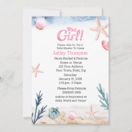 Ocean Sea Turtle Rosa Girls Starfish Baby Shower Inbjudningar