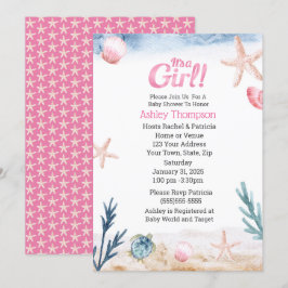 Ocean Sea Turtle Rosa Girls Starfish Baby Shower Inbjudningar