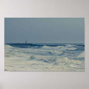 Ocean Sea Vågar Stormy Weather Pier Poster