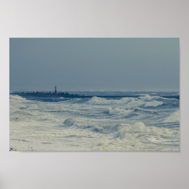 Ocean Sea Vågar Stormy Weather Pier Poster (Framsidan)