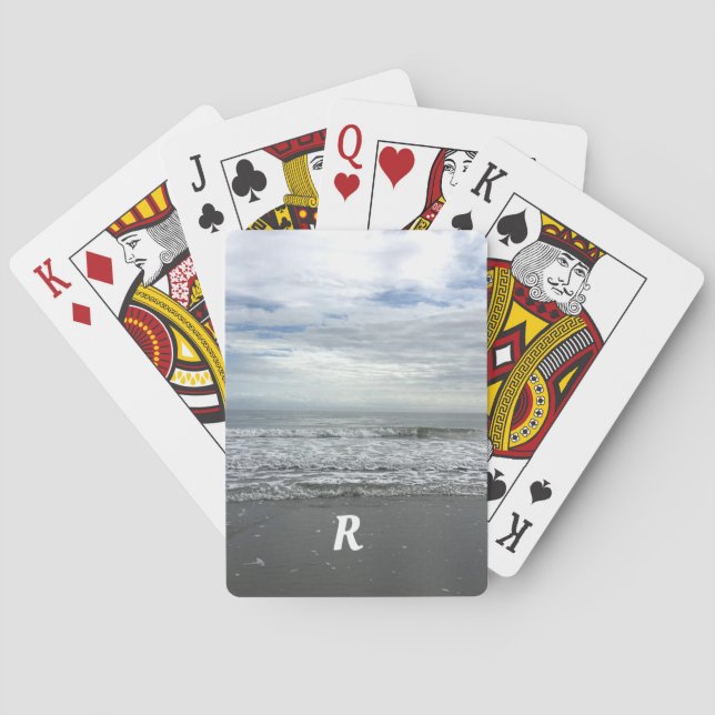 Ocean Sea Vågar Vatten Beach Monogrammed Initial Casinokort (Baksidan)