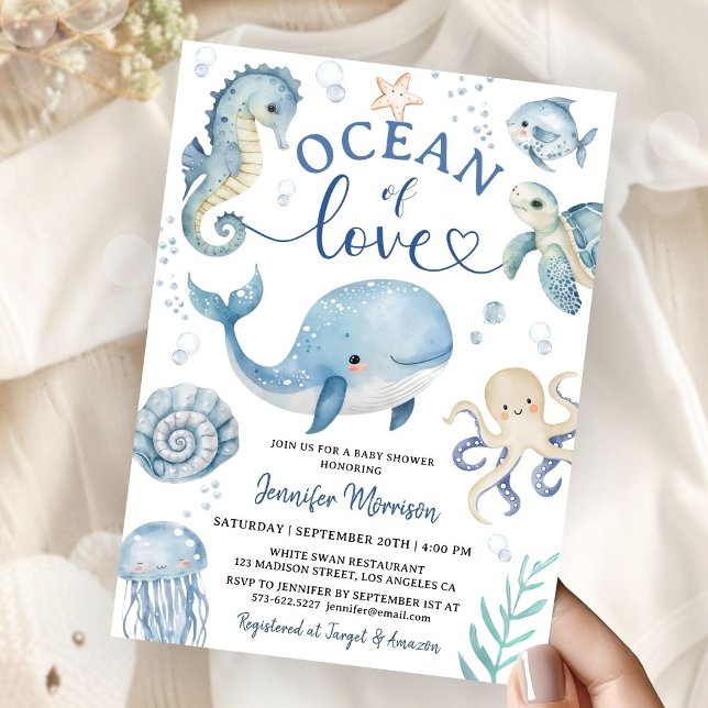 Ocean Sea Whale Baby Shower Invitation Boy Inbjudningar (Skapare uppladdad)