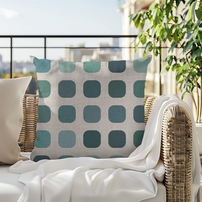 Ocean Seafoam Slate Blue Round SSquare on Ivory Kudde (Skapare uppladdad)