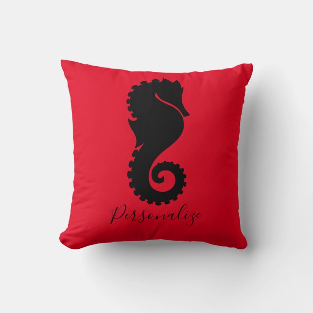 Ocean Seahorse Black Red Personlig Kudde (Framsida)