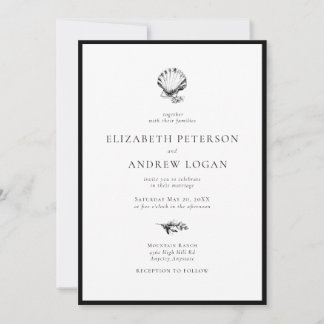 Ocean Seashell Modern Minimal Black White Wedding Inbjudningar