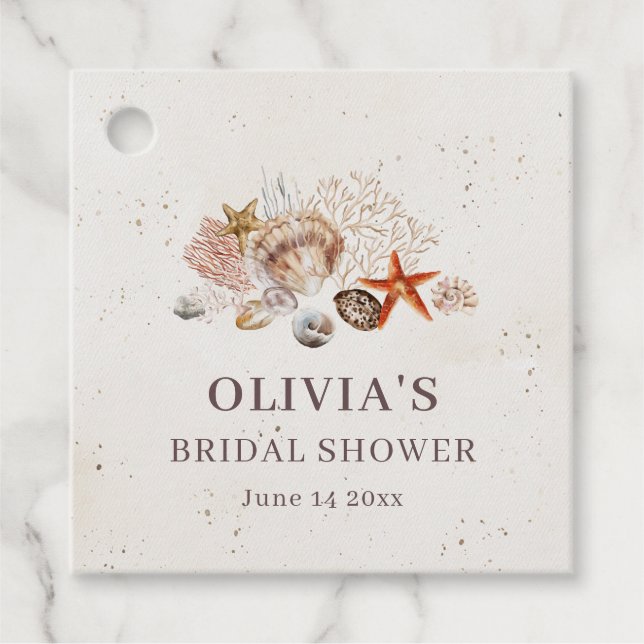 Ocean Seashells Beach Boho Coastal Bridal Shower Gåvor Etiketter (Framsida)