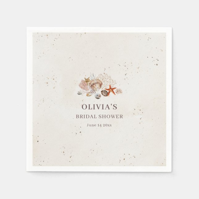 Ocean Seashells Beach Boho Coastal Bridal Shower Pappersservett (Framsidan)