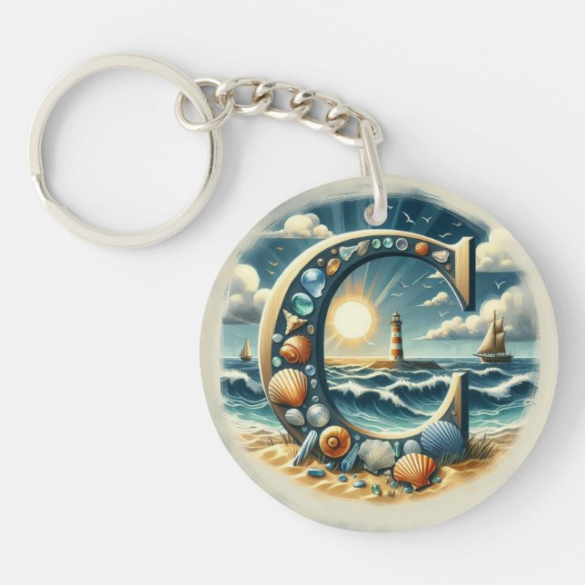 Ocean Seashore fyr Sailboat Monogram C (Framsidan)