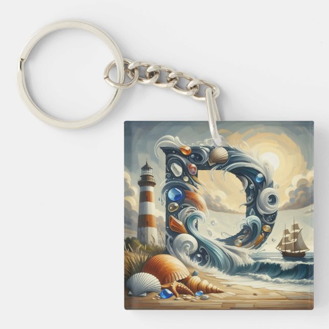Ocean Seashore fyr Sailboat Monogram D (Framsidan)