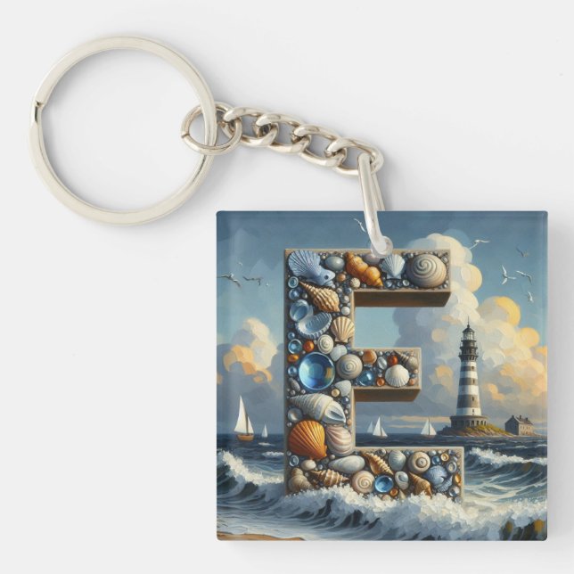 Ocean Seashore fyr Sailboat Monogram E (Framsidan)