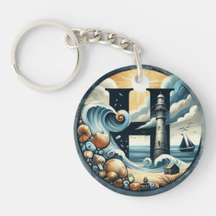 Ocean Seashore fyr Sailboat Monogram H