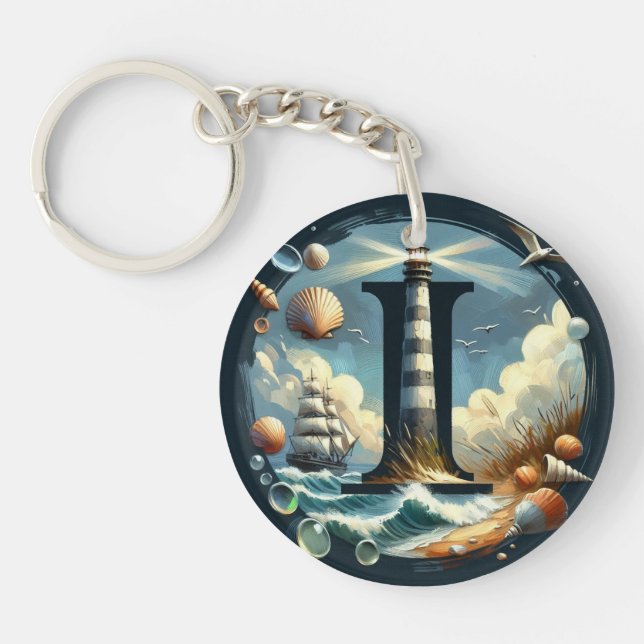 Ocean Seashore fyr Sailboat Monogram I (Framsidan)