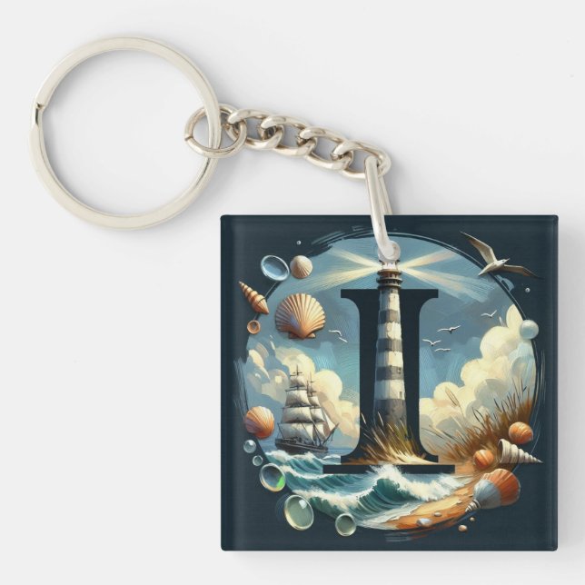 Ocean Seashore fyr Sailboat Monogram I (Framsidan)