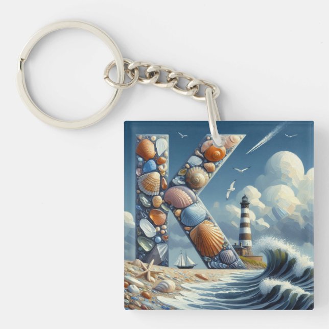 Ocean Seashore fyr Sailboat Monogram K (Framsidan)