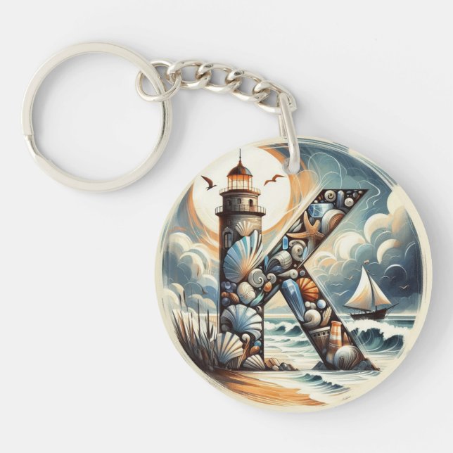 Ocean Seashore fyr Sailboat Monogram K (Framsidan)