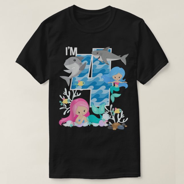 Ocean Sharks and Mermaids 4th Birthday 4 Year Old  T Shirt (Design framsida)