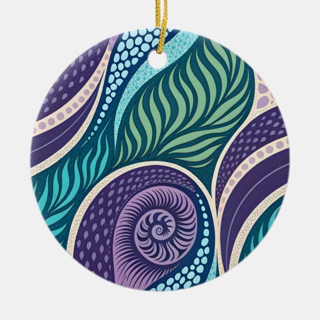 Ocean Shell & Seaweed Mandala Julgransprydnad Keramik (Framsidan)