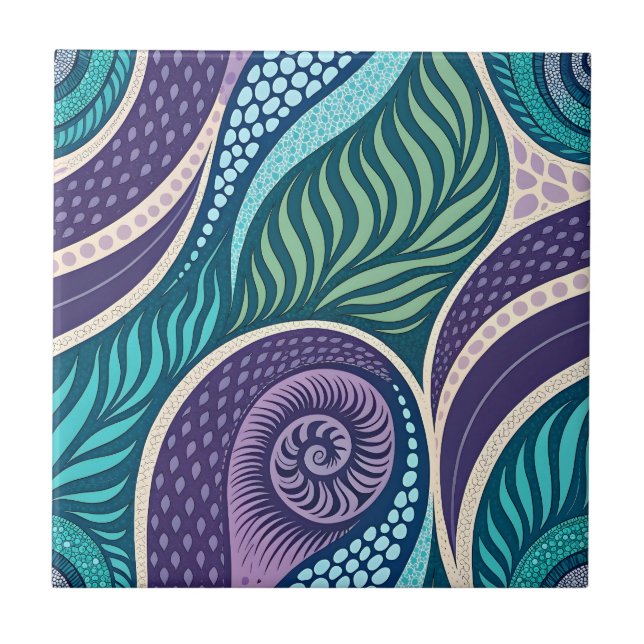 Ocean Shell & Seaweed Mandala Kakelplatta (Framsidan)