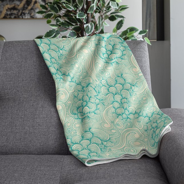 Ocean Shells Sea Waves Abstract Vintage Pattern Fleecefilt (Skapare uppladdad)