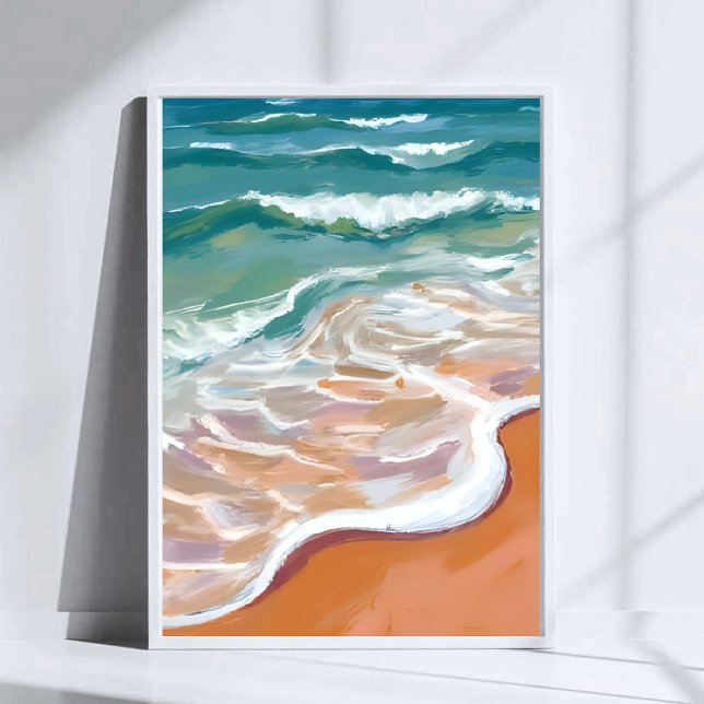 Ocean Shore | Aqua Blue Waves Beach Watercolor Poster (Skapare uppladdad)