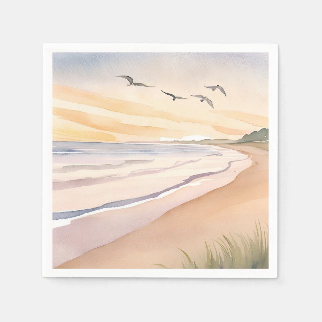 Ocean Shore | Bright Airy Watercolor Painting Pappersservett (Framsidan)