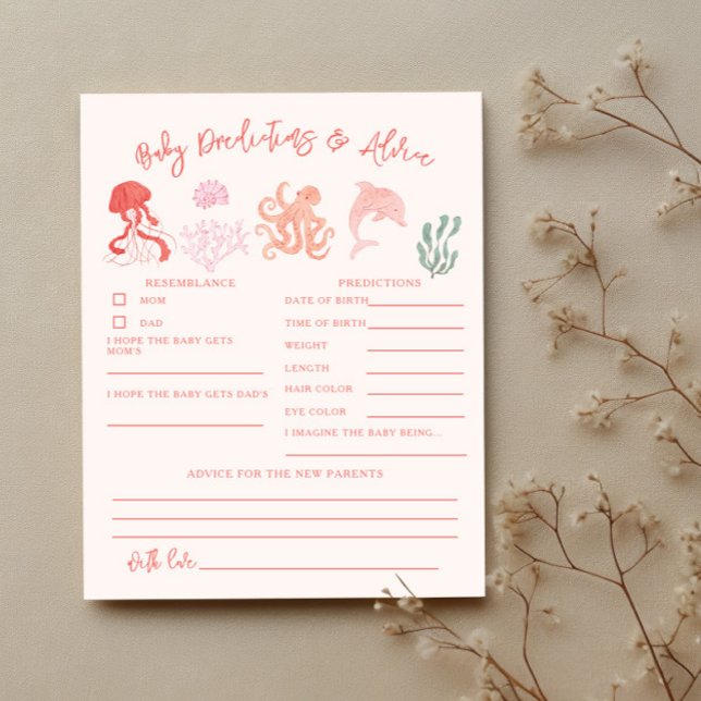 Ocean Shower Rosa Baby Predications & Advice Card (Skapare uppladdad)