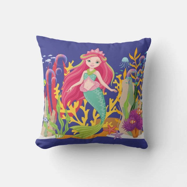 Ocean Siren: Long Red Hair Kudde (Framsida)