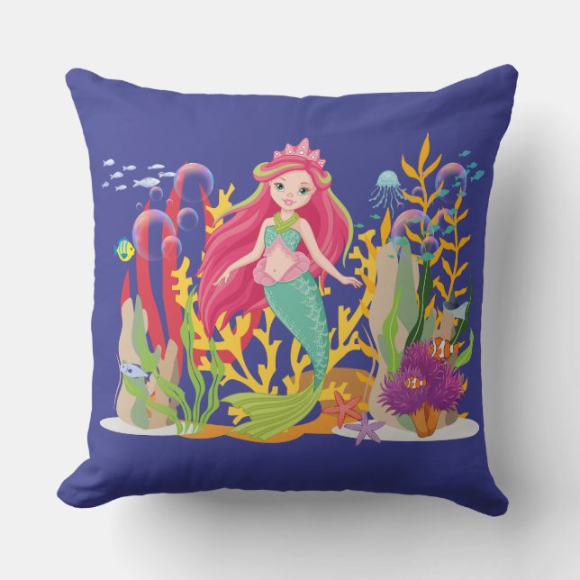 Ocean Siren: Long Red Hair Kudde (Framsida)