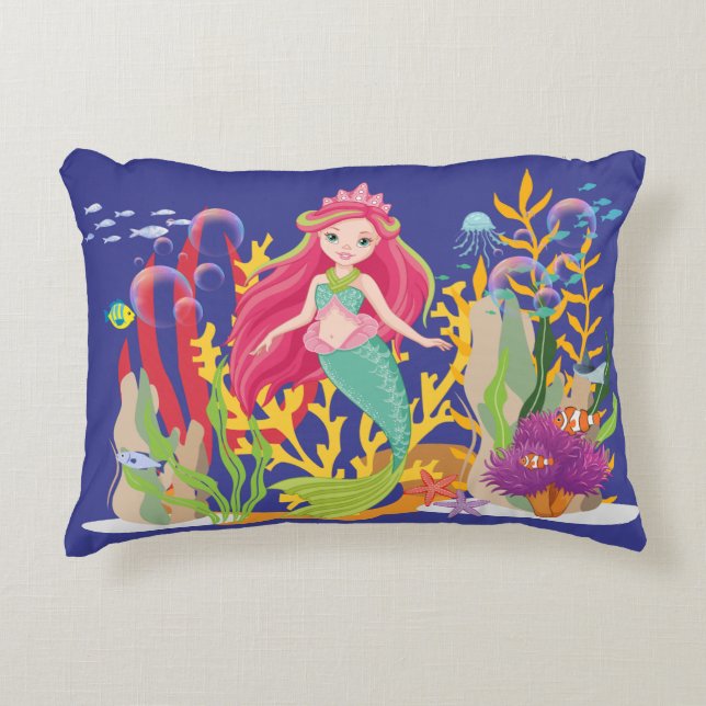 Ocean Siren: Long Red Hair Prydnadskudde (Framsidan)