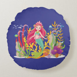 Ocean Siren: Long Red Hair Rund Kudde