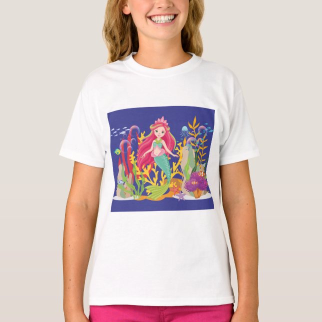 Ocean Siren: Long Red Hair T Shirt (Framsida)