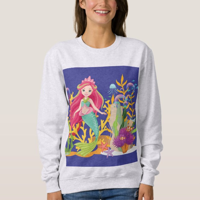 Ocean Siren: Long Red Hair T Shirt (Framsida)