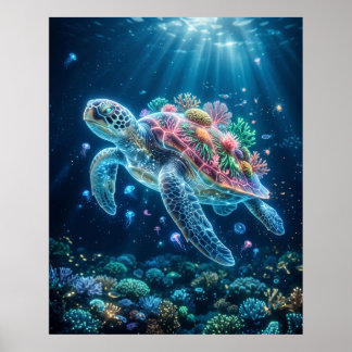 Ocean Sköldpadda Bioluminescerande Drift Konst Poster