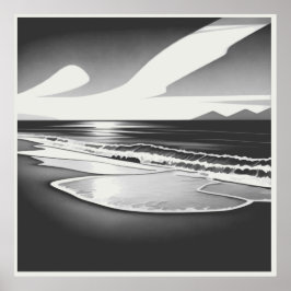 Ocean Solitude Black and White Poster