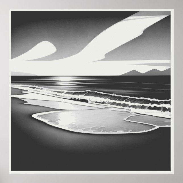 Ocean Solitude Black and White Poster (Framsidan)