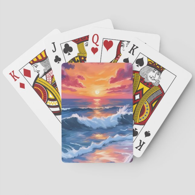 Ocean Solnedgång Strand Vågor Akvarell Casinokort (Baksidan)