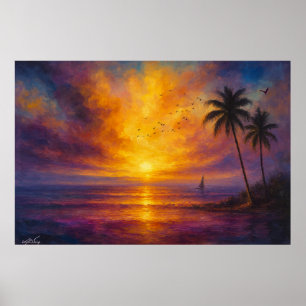 Ocean Solnedgångs Escape - Levande himmel med sege Poster