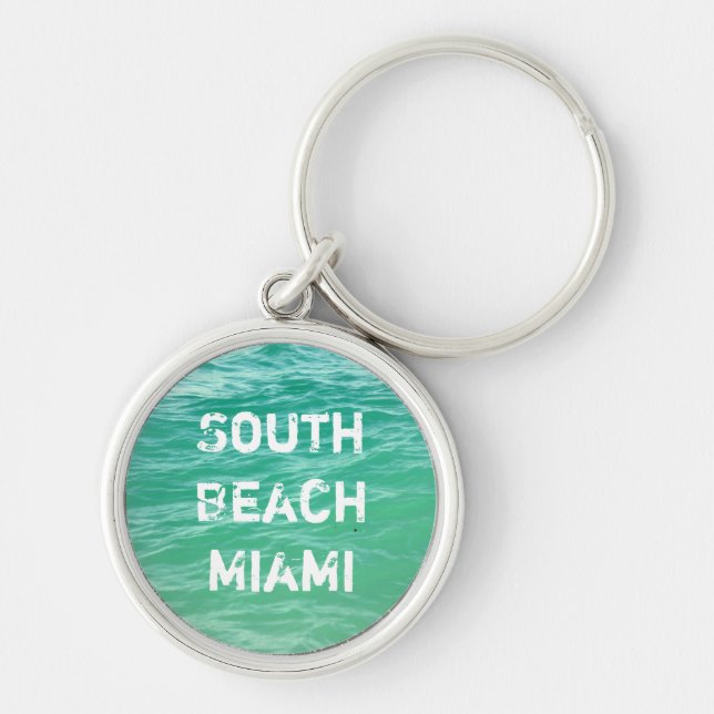 Ocean, South Beach Miami Rund Silverfärgad Nyckelring (Framsidan)