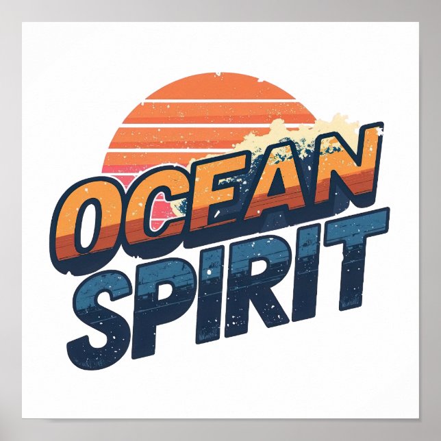 "Ocean Spirit" Retro Sommar Grafik Poster (Framsidan)