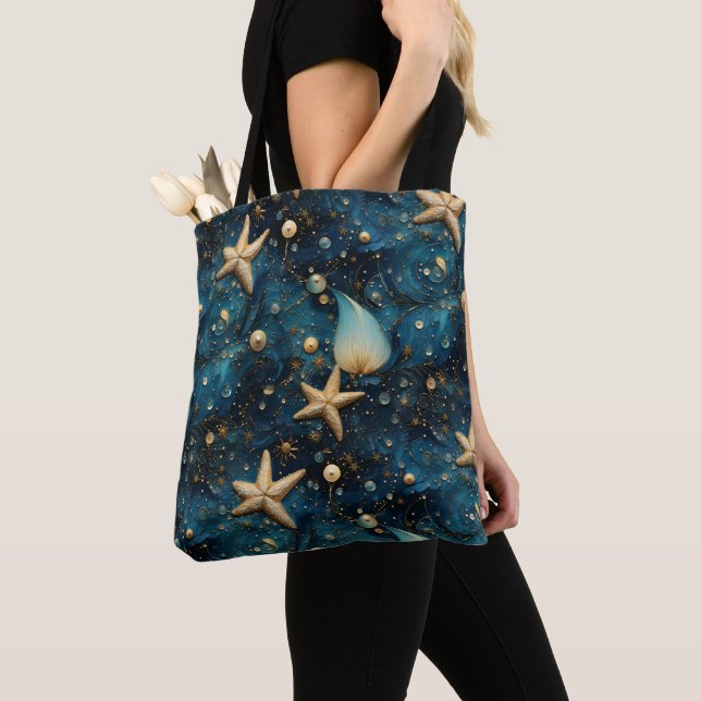 Ocean Starfish Mönster Shoulder Tote Tygkasse (Närbild)