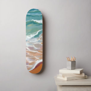 Ocean Strand Aqua Blå Vågor Beach Vattenfärg Mini Skateboard Bräda 18,5 Cm