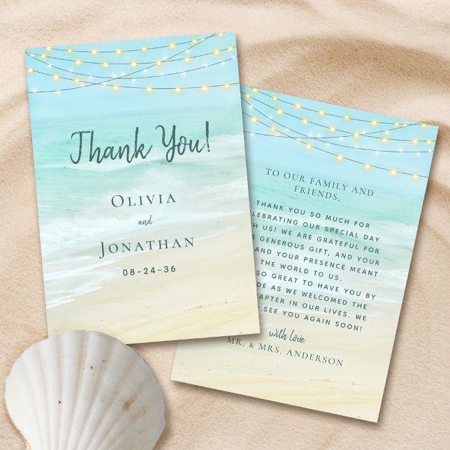 Ocean String Ljus Beach Wedding Tack Kort (Skapare uppladdad)