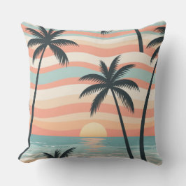 Ocean Stripes & Palms – Tropical Calm Throw Pillow Kudde
