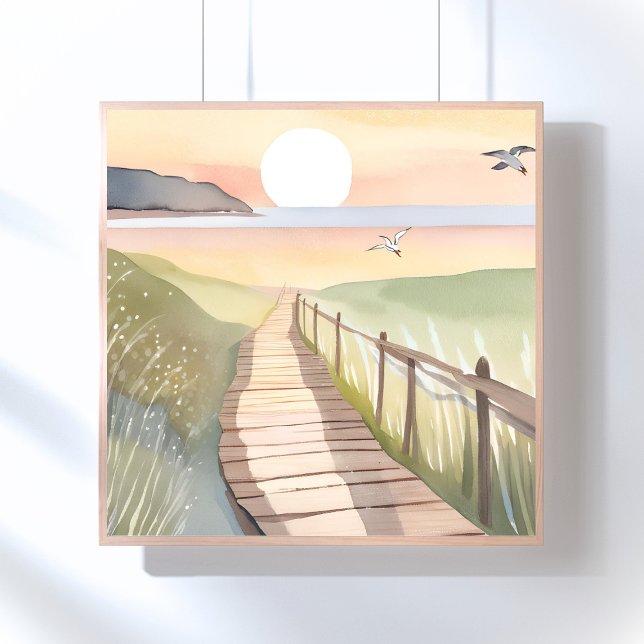 Ocean Stroll | Yellow Sunset Watercolor Poster (Skapare uppladdad)