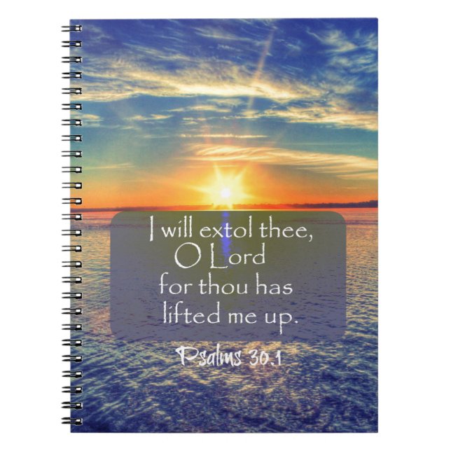 Ocean Sunrise med Psalms Bible Verse Anteckningsbok (Framsidan)