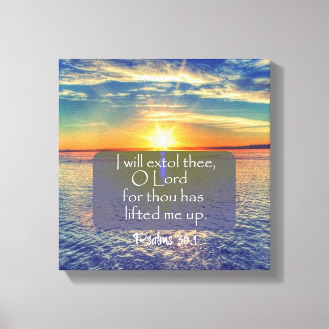 Ocean Sunrise med Psalms Bible Verse Canvastryck (Framsida)