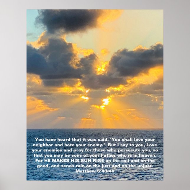 Ocean Sunrise, med Scripture Verse Matthew 5:43 Poster (Framsidan)