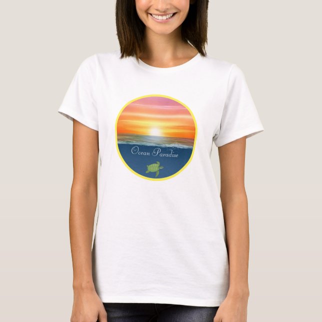 Ocean Sunrise och Turtle T Shirt (Framsida)