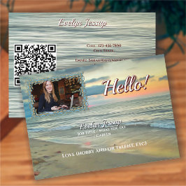 Ocean Sunset 0735 QR Code Hello Calling Card Visitkort